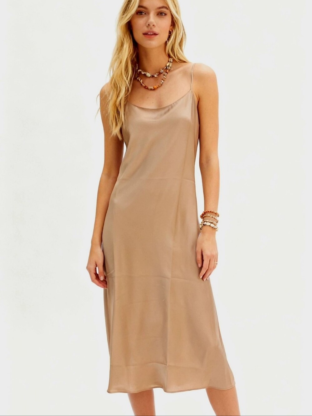 NEW! J. Crew Satin Slip Midi Dress In Gold-Tan Size 10